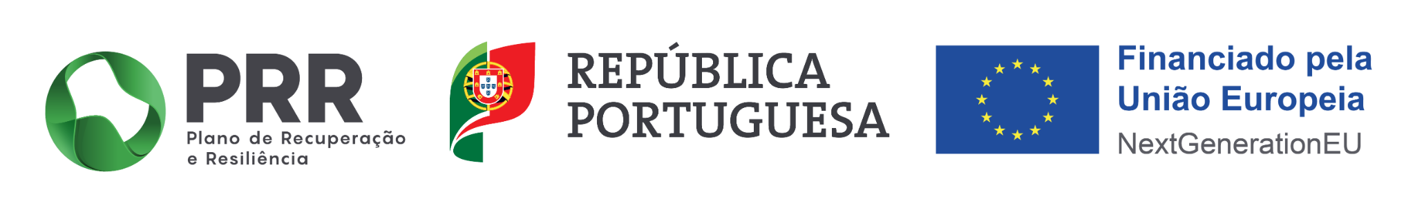 Logótipos PRR, República Portuguesa e União Europeia